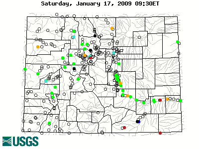 Current streamflow conditions in Colorado; click to go to a live map.