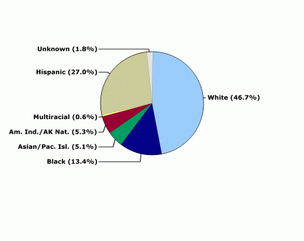 This pie chart illustrates the percent distribution of women who received NBCCEDP-funded Pap tests by race/ethnicity from 7/2002 to 6/2007.