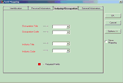 Field Mapping dialogue box used to map fields in a file to fields in the SOIC system.