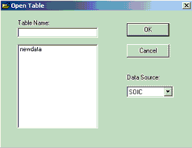 SOIC Open Table dialogue box.