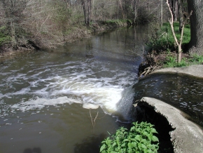 Outfall from waste water treatment plant into Tinkers Creek. 