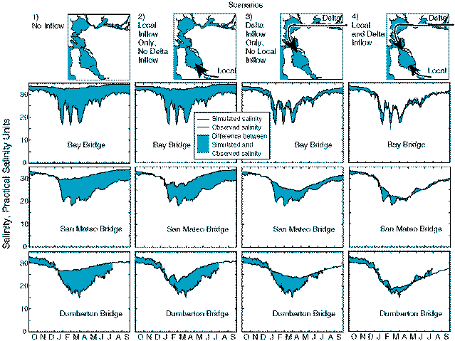 Observed and simulated mean-daily salinity in South Bay