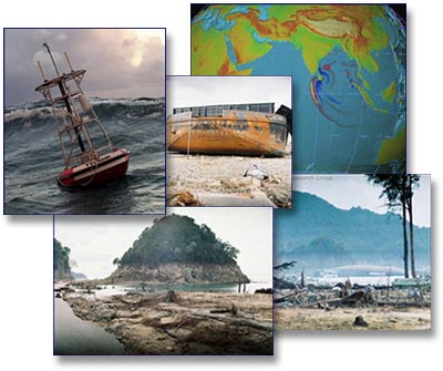 collage of tsunami scenes