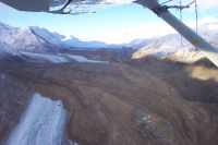 Denali Fault: Black Rapids Glacier: View westward up Black Rapids Glacier at large landslides. (AK, USA)