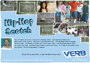The page is designed from 11 still shots and copy from our 30-second TV execution for Hip Hop Scotch.