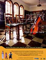 Empty music room with instruments, chairs, sheet music, music stands…