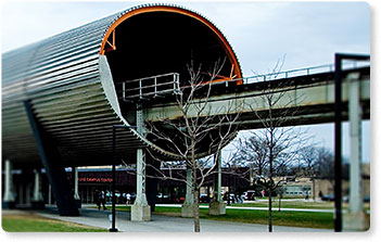 [PHOTOGRAPH] Elevated tracks in their unique tube at The Illnois Institute of Technology in Chicago [Photo by Bryan Fenstermacher, licensed Creative Commons Attribution-Noncommercial 2.0 Generic]