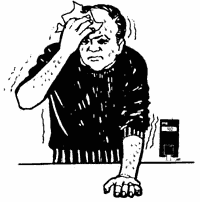 Image of a man sweating and with his hand on his head.