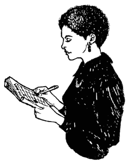 Image of a woman making notations in a logbook or record sheet.