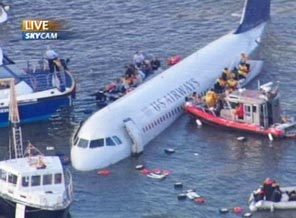 This video frame grab image taken from WNBC-TV shows a US Airways aircraft that has gone down in the Hudson River in New York, Thursday Jan. 15, 200i8.