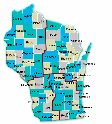 Map of Wisconsin and Counties