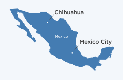 Map showing the location of Chihuahua in Mexico.