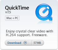 Quicktime v7.5: Enjoy crystal clear video with H.264 support. Freeware.