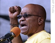 African National Congress president Jacob Zuma salutes his supporters during the party's Manifesto launch at ABSA stadium in East London, S. Africa, 10 Jan 2009