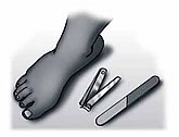 A foot, nail clippers, and a nail file.