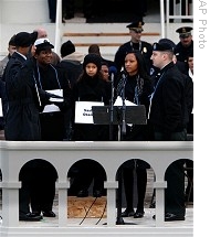Military personnel act as stand-ins for President-elect Barack Obama and family on the West side of the Capitol in Washington, DC during a rehearsal for the Inauguration Ceremony, 11 Jan 2009