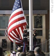 The U.S. flag is raised during a ceremony marking the opening of the new United States Embassy in Baghdad, Iraq, 05 Jan 2009