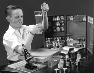 1950s boy with chemistry set