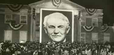 Edison face on a poster two stories high at West Orange, NJ town hall.