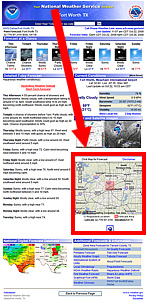 Location of the Doppler radar and satellite image thumbnails