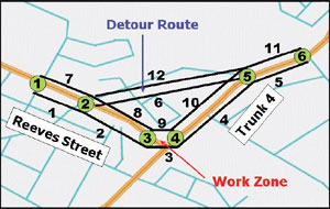 Map of Reeves Street and Trunk 4 in Port Hawkesbury, Nova Scotia.