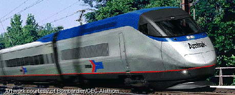 AMTRAK train, artwork courtesy of Bombardier/GEC Alstrom