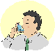 Cartoon image of a man holding an inhaler to his mouth