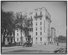 A black and white image of Hotel Bienville, Mobile, Alabama.