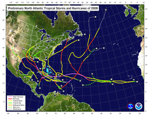 2008 hurricane tracking map.