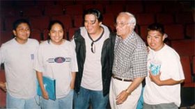 Groups benefiting from the highly compelling presentations arranged through our Speakers Bureau include police departments, universities, associations, penitentiaries, and in this photo, an Indian reservation. Holocaust survivor Henry Greenbaum is shown after a recent presentation to a group of Navajo high school students in Monument Valley, Utah.