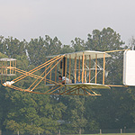 Mark Dusenberry flies his replica 1905 Wright Flyer III at Huffman Prairie.