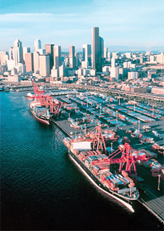 Photograph of major port city on the U.S. West coast.