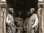 Nanni di Banco, 'Four Crowned Martyr Saints (Quattro Santi Coronati),' c. 1409- c. 1417.  marble with traces of gilding.  Museum of Orsanmichele, Florence