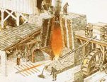 19th-century blast furnace in operation. (National Park Service, Richard Schlecht, illustrator)