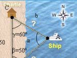 Using Triangle Geometry, a problem to decide which Coast Guard is closest to a ship is sending an SOS.