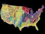 This map combines shaded relief and geology on a single map of the 48 states. It is a useful resource for discussing physiographic provinces within the conterminous U.S.