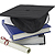 mortarboard, books and diploma