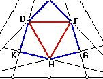 Take a equilateral triangle, divide each side into 4 segments. Then connect the each vertex to division points on the opposite sides as you observe.