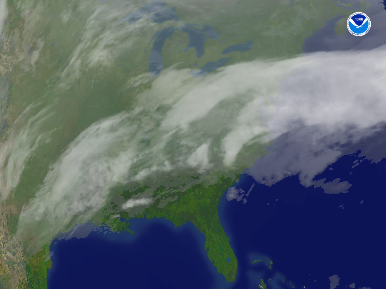 Northeastern United States regional imagery, 2009.01.06 at 1200Z. Centerpoint Latitude: 36:42:44N Longitude: 85:27:50W.
