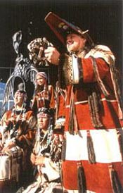 Aleut dancers in ceremonial dress. 