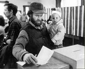 Geoff Sweeney votes in the Presidential Primary, Middlesex, 1984. 