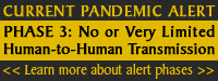 WHO Pandemic Alert, Phase 3: No or Very Limited Human-to-Human Transmission | Learn more!