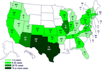 Estados que presentan brotes de infecciones por la cepa Salmonella saintpaul, según el estado en que residen las personas.