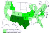 States with persons with the outbreak strain of Salmonella Saintpaul, by state of residence.