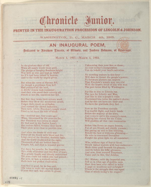 Image 1 of 6, An Inaugural Poem, March 4, 1865.