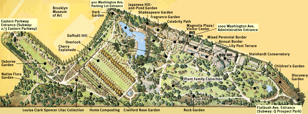 Map of Brooklyn Botanic Garden. Scroll over areas of the map to visit that section of the Garden.