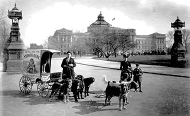 "Yukon Girl" wagon in front of the Library, ca. 1900