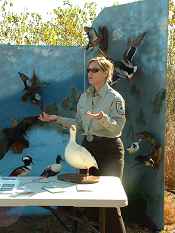 Tishomingo NWR Biologist Jona Reasor give tips for duck and goose identification.  USFWS photo by Brandy Chancellor.