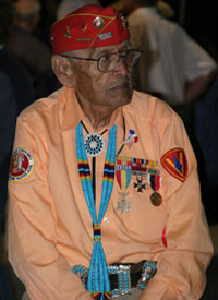 Merril Sandorah, 79, of Tuba City, Ariz., served at Marine headquarters in the Pacific translating orders to the field into Navajo, a language that the Japanese could neither decipher nor understand.