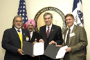 Secretary Carlos M. Gutierrez, India, Deputy Chief of Mission Raminder Singh Jassal, Steve Finger, President, Pratt & Whitney and Dr. Vijay Mallya, Chairman and CEO, Kingfisher Airlines Limited Signed a $300 Million Contract